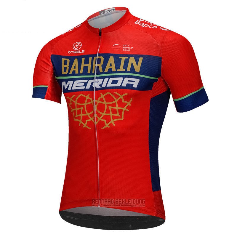 2018 Fahrradbekleidung Bahrain Merida Rot Trikot Kurzarm und Tragerhose